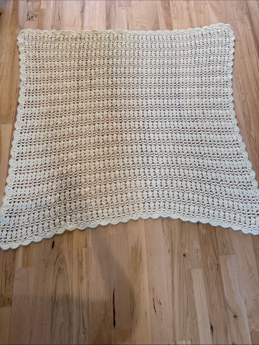 Handmade cream-colored crochet blanket delicate lacy stitch pattern-Vintage